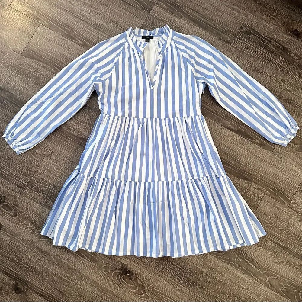 J. Crew Tiered popover dress in striped cotton poplin